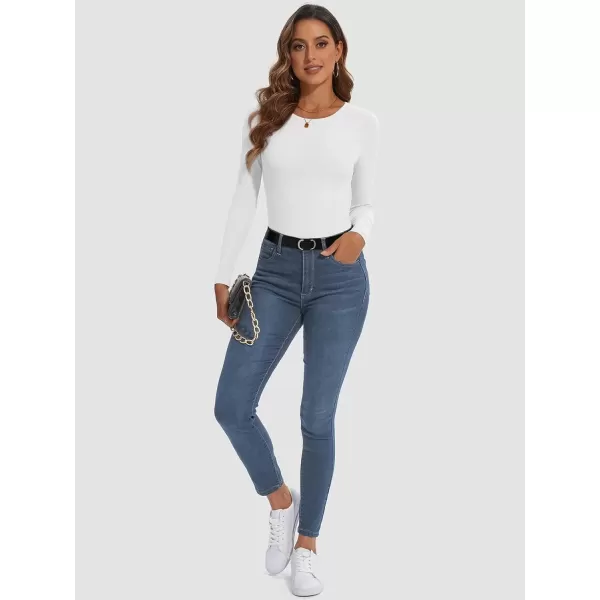 imageATHMILE Womens Long Sleeve Crewneck Ribbed Tops Fitted Stretch Casual Basic T Shirts 2024White