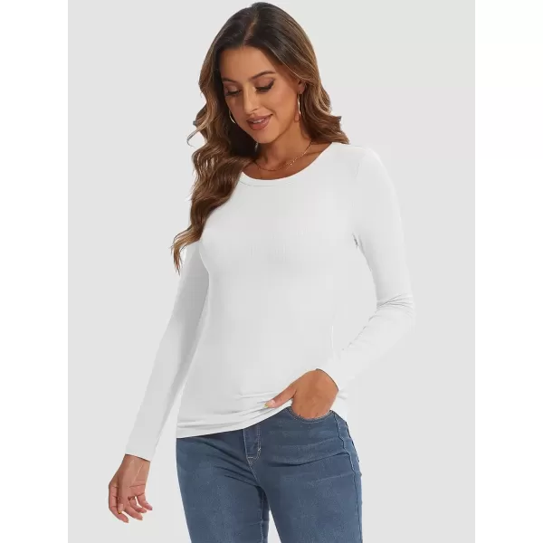 imageATHMILE Womens Long Sleeve Crewneck Ribbed Tops Fitted Stretch Casual Basic T Shirts 2024White