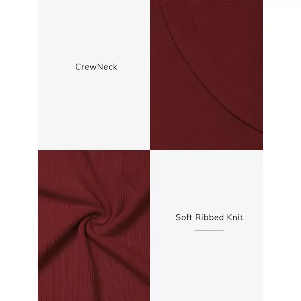 imageATHMILE Womens Long Sleeve Crewneck Ribbed Tops Fitted Stretch Casual Basic T Shirts 2024Wine Red