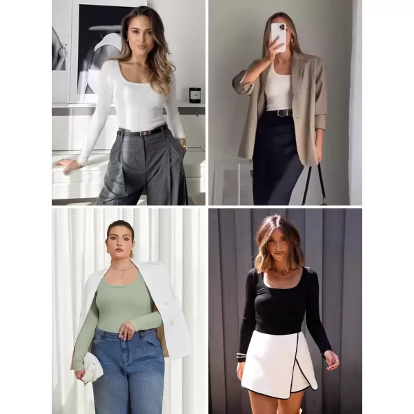imageATHMILE Womens Long Sleeve Scoop Neck Ribbed Knit Fitted Casual Tops Tee Slim Basic ShirtsAbeige