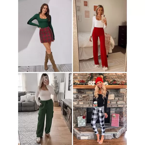 imageATHMILE Womens Long Sleeve Scoop Neck Ribbed Knit Fitted Casual Tops Tee Slim Basic ShirtsAred