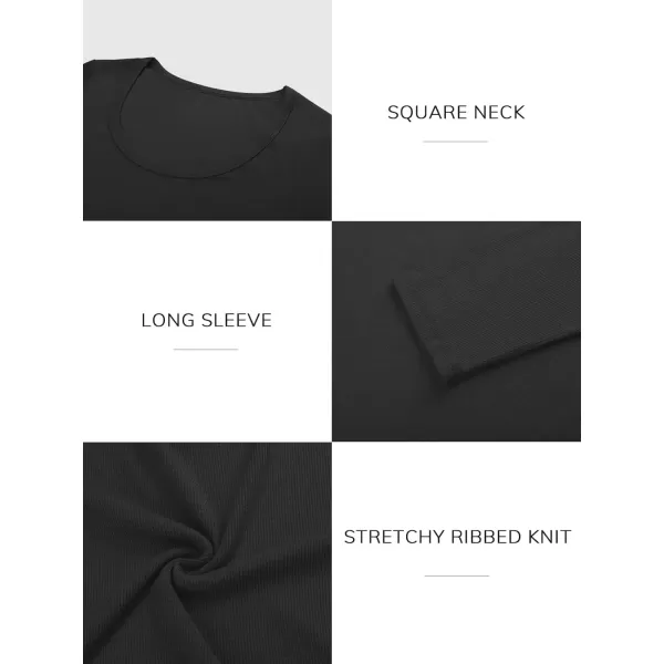 imageATHMILE Womens Long Sleeve Scoop Neck Ribbed Knit Fitted Casual Tops Tee Slim Basic ShirtsBblack