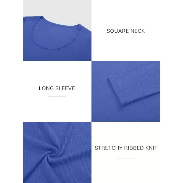 imageATHMILE Womens Long Sleeve Scoop Neck Ribbed Knit Fitted Casual Tops Tee Slim Basic ShirtsBblue