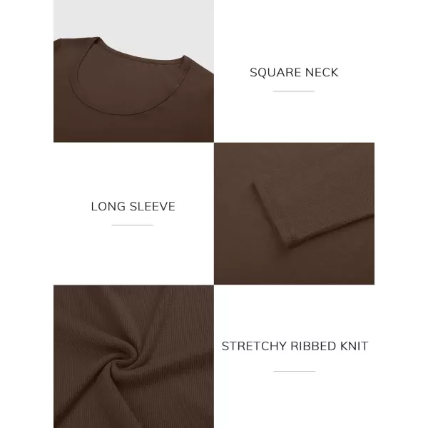 imageATHMILE Womens Long Sleeve Scoop Neck Ribbed Knit Fitted Casual Tops Tee Slim Basic ShirtsBchocolate Brown