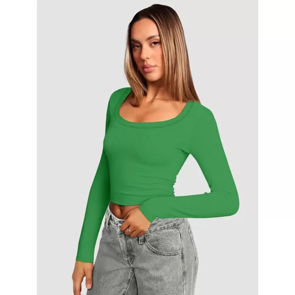 imageATHMILE Womens Long Sleeve Scoop Neck Ribbed Knit Fitted Casual Tops Tee Slim Basic ShirtsBgreen