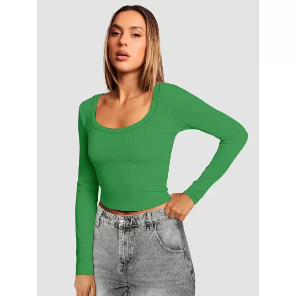imageATHMILE Womens Long Sleeve Scoop Neck Ribbed Knit Fitted Casual Tops Tee Slim Basic ShirtsBgreen