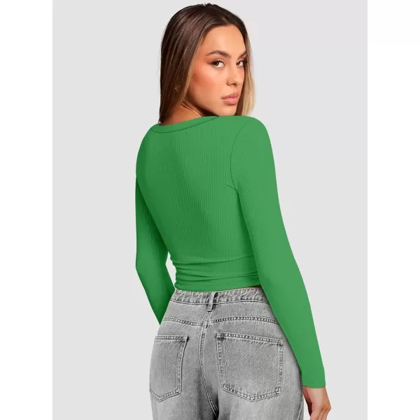 imageATHMILE Womens Long Sleeve Scoop Neck Ribbed Knit Fitted Casual Tops Tee Slim Basic ShirtsBgreen