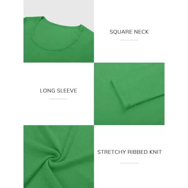 imageATHMILE Womens Long Sleeve Scoop Neck Ribbed Knit Fitted Casual Tops Tee Slim Basic ShirtsBgreen