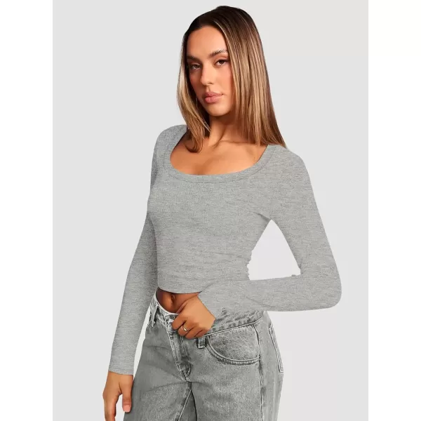 imageATHMILE Womens Long Sleeve Scoop Neck Ribbed Knit Fitted Casual Tops Tee Slim Basic ShirtsBgrey