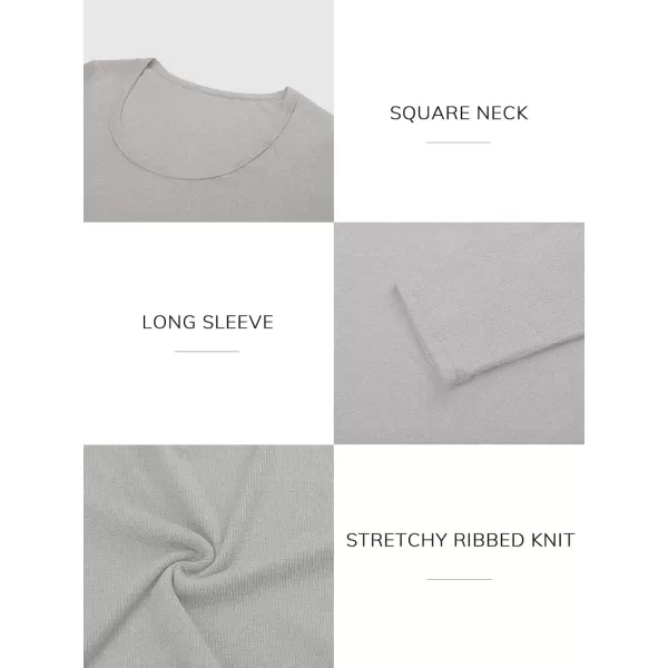imageATHMILE Womens Long Sleeve Scoop Neck Ribbed Knit Fitted Casual Tops Tee Slim Basic ShirtsBgrey
