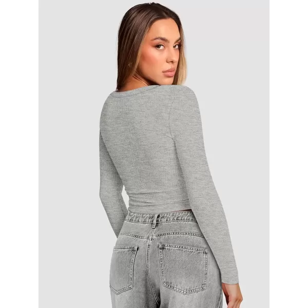 imageATHMILE Womens Long Sleeve Scoop Neck Ribbed Knit Fitted Casual Tops Tee Slim Basic ShirtsBgrey