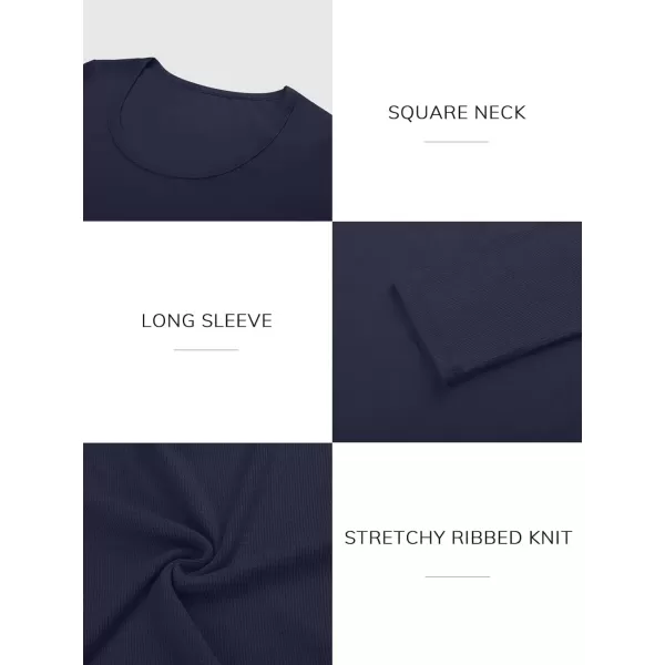 imageATHMILE Womens Long Sleeve Scoop Neck Ribbed Knit Fitted Casual Tops Tee Slim Basic ShirtsBnavy Blue