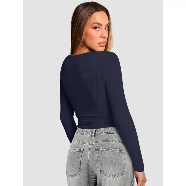 imageATHMILE Womens Long Sleeve Scoop Neck Ribbed Knit Fitted Casual Tops Tee Slim Basic ShirtsBnavy Blue