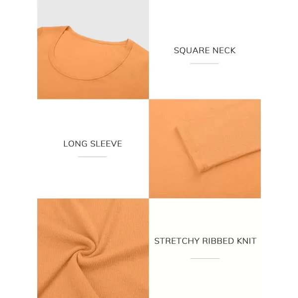 imageATHMILE Womens Long Sleeve Scoop Neck Ribbed Knit Fitted Casual Tops Tee Slim Basic ShirtsBorange