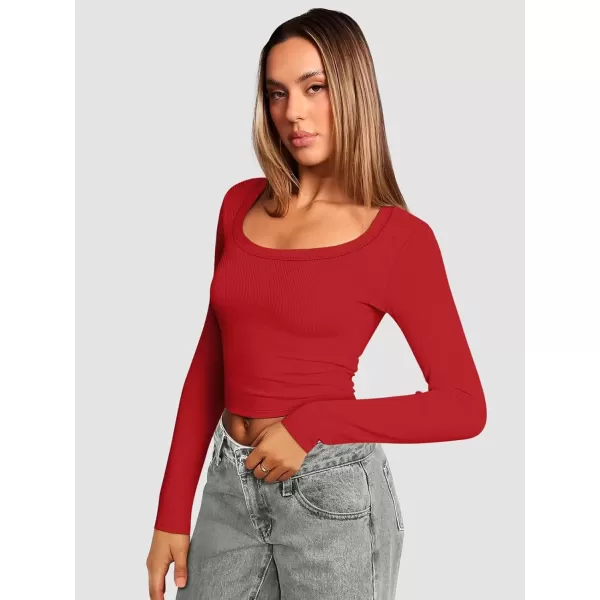 imageATHMILE Womens Long Sleeve Scoop Neck Ribbed Knit Fitted Casual Tops Tee Slim Basic ShirtsBred
