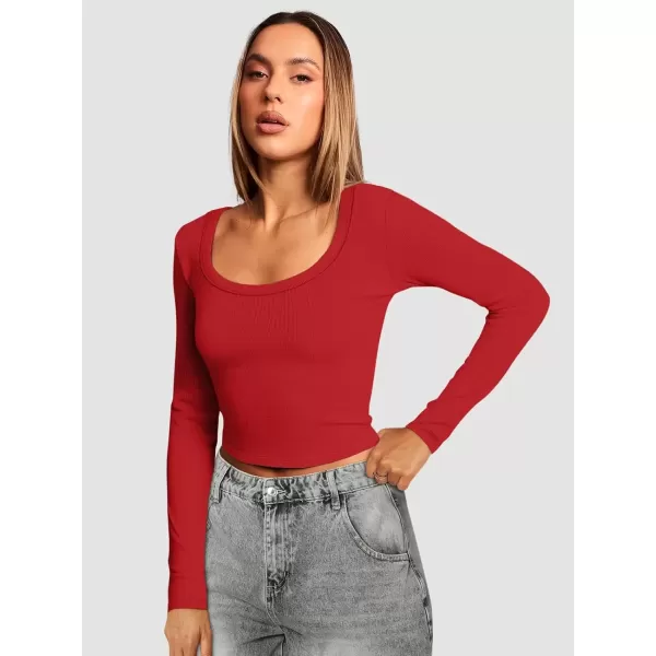 imageATHMILE Womens Long Sleeve Scoop Neck Ribbed Knit Fitted Casual Tops Tee Slim Basic ShirtsBred