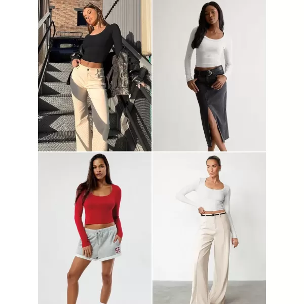 imageATHMILE Womens Long Sleeve Scoop Neck Ribbed Knit Fitted Casual Tops Tee Slim Basic ShirtsBwhite