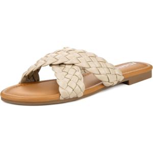 imageATHMILE Womens Flat Sandals Crossover Braided Sandals for Women Fashion Round Open Toe Slip On Slide for Dressy SummerBeige06