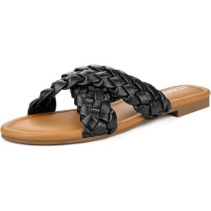 imageATHMILE Womens Flat Sandals Crossover Braided Sandals for Women Fashion Round Open Toe Slip On Slide for Dressy SummerBlack06
