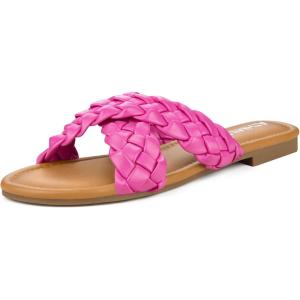 imageATHMILE Womens Flat Sandals Crossover Braided Sandals for Women Fashion Round Open Toe Slip On Slide for Dressy SummerHot Pink06