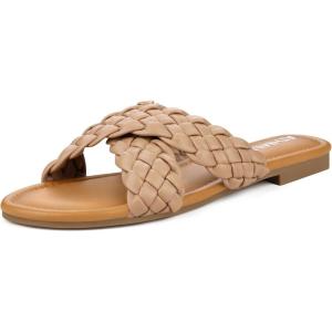 imageATHMILE Womens Flat Sandals Crossover Braided Sandals for Women Fashion Round Open Toe Slip On Slide for Dressy SummerNude06
