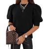 imageATHMILE Womens Puff Short Sleeve Sweater Tops 2025 Spring Summer Trendy Crew Neck Casual T Shirts BlousesBlack