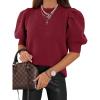 imageATHMILE Womens Puff Short Sleeve Sweater Tops 2025 Spring Summer Trendy Crew Neck Casual T Shirts BlousesWine Red