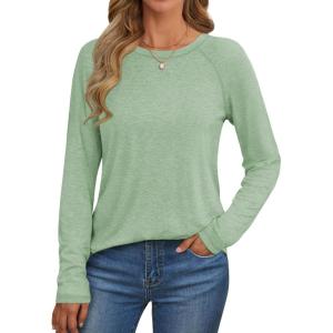 imageATHMILE Long Sleeve Shirts for Women Fall Outfit 2025 Fashion Casual T Shirt Round Neck Basic Loose Tunic TopsGrey Green