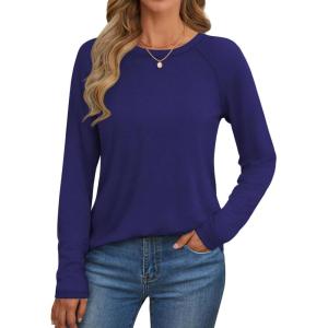 imageATHMILE Long Sleeve Shirts for Women Fall Outfit 2025 Fashion Casual T Shirt Round Neck Basic Loose Tunic TopsRoyal Blue