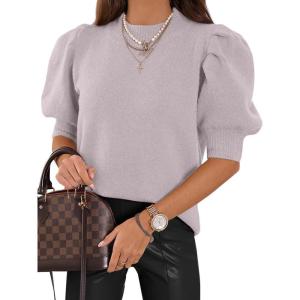 imageATHMILE Womens Puff Short Sleeve Sweater Tops 2025 Spring Summer Trendy Crew Neck Casual T Shirts BlousesGreypurple