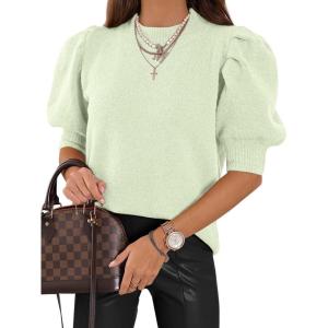 imageATHMILE Womens Puff Short Sleeve Sweater Tops 2025 Spring Summer Trendy Crew Neck Casual T Shirts BlousesMint Green