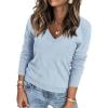 imageATHMILE Womens Fall Tops 2025 Fashion Trendy Pullover Sweater V Neck Long Sleeve Shirt Knit Blouse Clothes OutfitsLight Blue