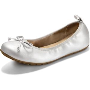 imageATHMILE Ballet Flats Shoes for Women Foldable Womens Flats Comfortable Dressy Bow Round Toe Ballerina Flats for Casual Work Office WeddingSilver