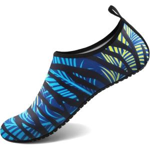 imageATHMILE Water Shoes for Women Men Barefoot QuickDry Aqua Socks for Beach Swim Pool River Yoga Lake Surf Sport Shoes Cruise Essentials Swimming SizeLooming Plants Blue