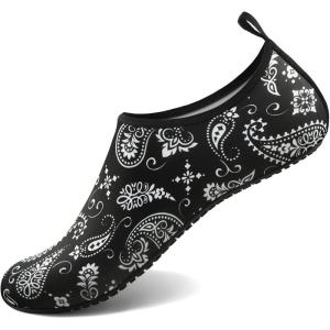 imageATHMILE Water Shoes for Women Men Barefoot QuickDry Aqua Socks for Beach Swim Pool River Yoga Lake Surf Sport Shoes Cruise Essentials Swimming SizePaisley Black White