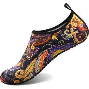 imageATHMILE Water Shoes for Women Men Barefoot QuickDry Aqua Socks for Beach Swim Pool River Yoga Lake Surf Sport Shoes Cruise Essentials Swimming SizePaisley Gold