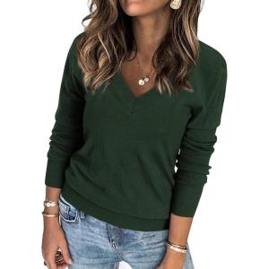 imageATHMILE Womens Fall Tops 2025 Fashion Trendy Pullover Sweater V Neck Long Sleeve Shirt Knit Blouse Clothes OutfitsGreen