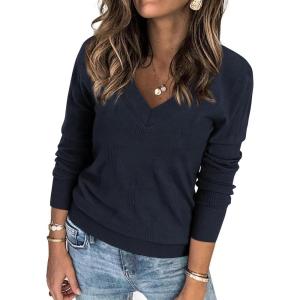 imageATHMILE Womens Fall Tops 2025 Fashion Trendy Pullover Sweater V Neck Long Sleeve Shirt Knit Blouse Clothes OutfitsNavy