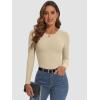 imageATHMILE Womens Long Sleeve Crewneck Ribbed Tops Fitted Stretch Casual Basic T Shirts 2025Beige