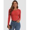 imageATHMILE Womens Long Sleeve Crewneck Ribbed Tops Fitted Stretch Casual Basic T Shirts 2025Red