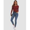 imageATHMILE Womens Long Sleeve Crewneck Ribbed Tops Fitted Stretch Casual Basic T Shirts 2025Wine Red