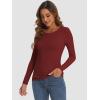 imageATHMILE Womens Long Sleeve Crewneck Ribbed Tops Fitted Stretch Casual Basic T Shirts 2025Wine Red