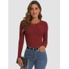 imageATHMILE Womens Long Sleeve Crewneck Ribbed Tops Fitted Stretch Casual Basic T Shirts 2025Wine Red