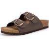 imageATHMILE Womens Cork Footbed Slide Sandals Comfortable Summer Beach Sandals with Adjustable Buckle Dressy Casual Flat SandalsBrown