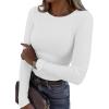 imageATHMILE Womens Long Sleeve Crewneck Ribbed Tops Fitted Stretch Casual Basic T Shirts 2025White