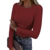 imageATHMILE Womens Long Sleeve Crewneck Ribbed Tops Fitted Stretch Casual Basic T Shirts 2025Wine Red