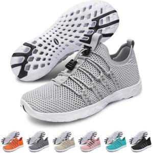imageATHMILE Water Shoes for Men Women Barefoot Hiking Swim River Shoes Adult Lake Pool Aqua Socks Beach Quick Dry for Hiking Surfing Kayaking Sport Accessories Camping Must HavesA Light Grey