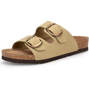 imageATHMILE Womens Cork Footbed Slide Sandals Comfortable Summer Beach Sandals with Adjustable Buckle Dressy Casual Flat SandalsStone
