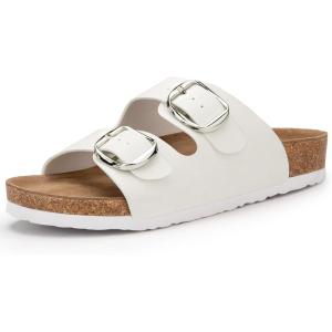 imageATHMILE Womens Cork Footbed Slide Sandals Comfortable Summer Beach Sandals with Adjustable Buckle Dressy Casual Flat SandalsWhite