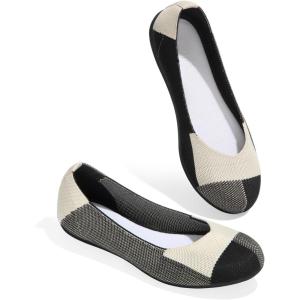 imageATHMILE Womens Flat Ballet Shoes Knit Flat Shoes for Women Round Toe Slip on Women Flats for Dressy Casual Office Work Wedding Comfort SoftBlack  White